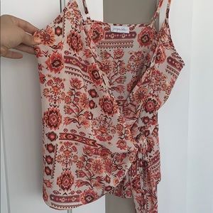 {South Moon Under} Orange Floral Wrapped Shirt